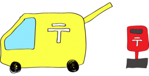 黄色：郵便車（ポスト）【フリーイラスト・町の車】